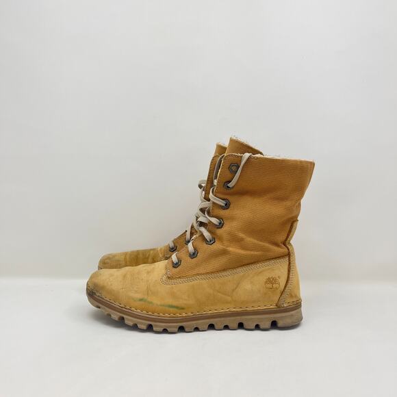 Timberland Wheat Nubuck Canvas Fold Over Lace Up Work Boots Women's Size 6.5 - Picture 4 of 14